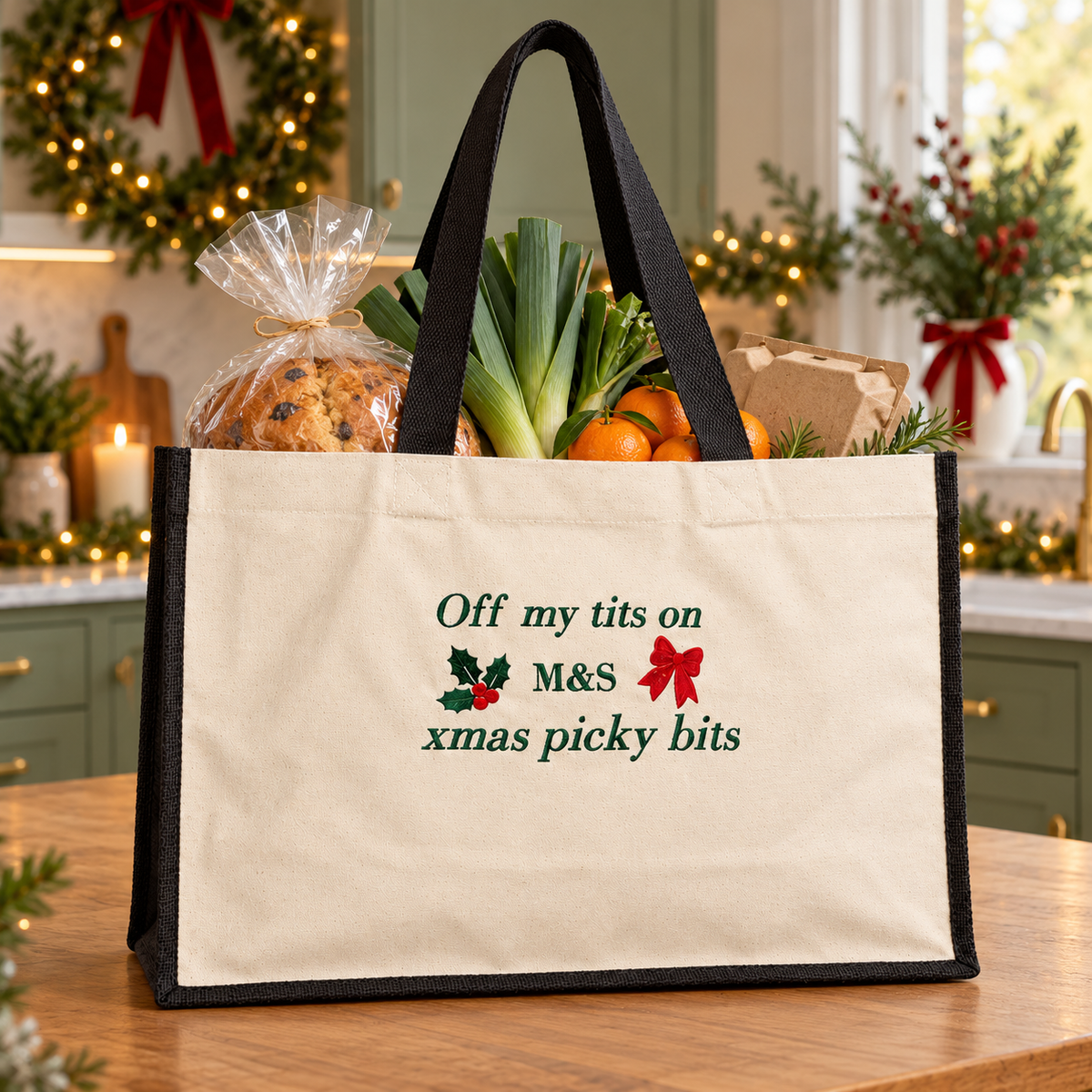 Xmas Picky bits shopping bag embroidered