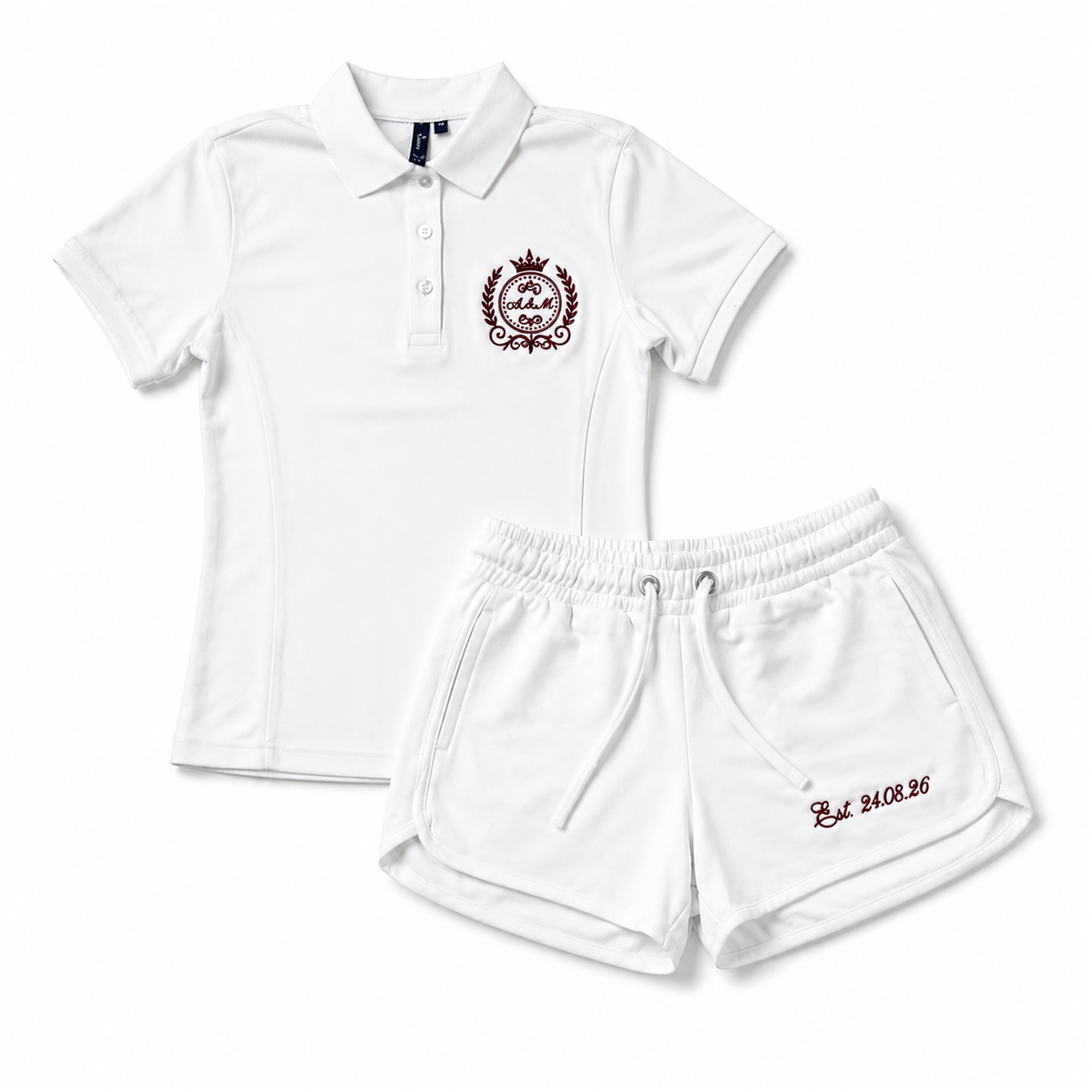 Personalised embroidered polo shirt & shorts set with elevated monogram crest
