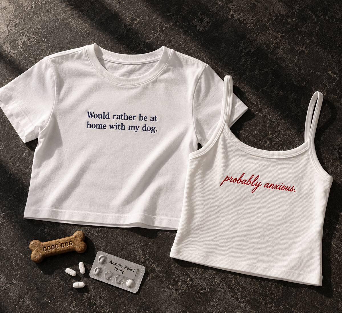 your slogan on a baby tee or mini strappy vest top.