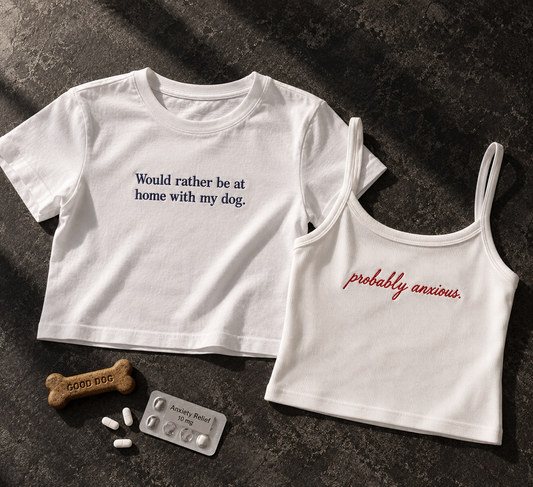 your slogan on a baby tee or mini strappy vest top.