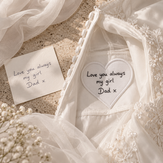 handwritten note wedding dress patch