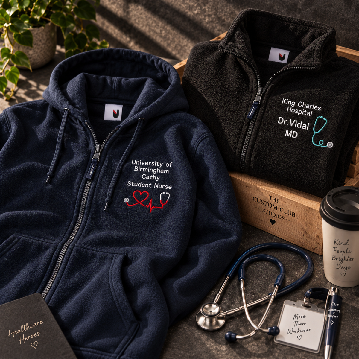 Healthworker zip up hoodie or Fleece (multiple designs)