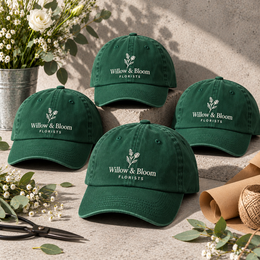 Workwear caps with text or company logo.