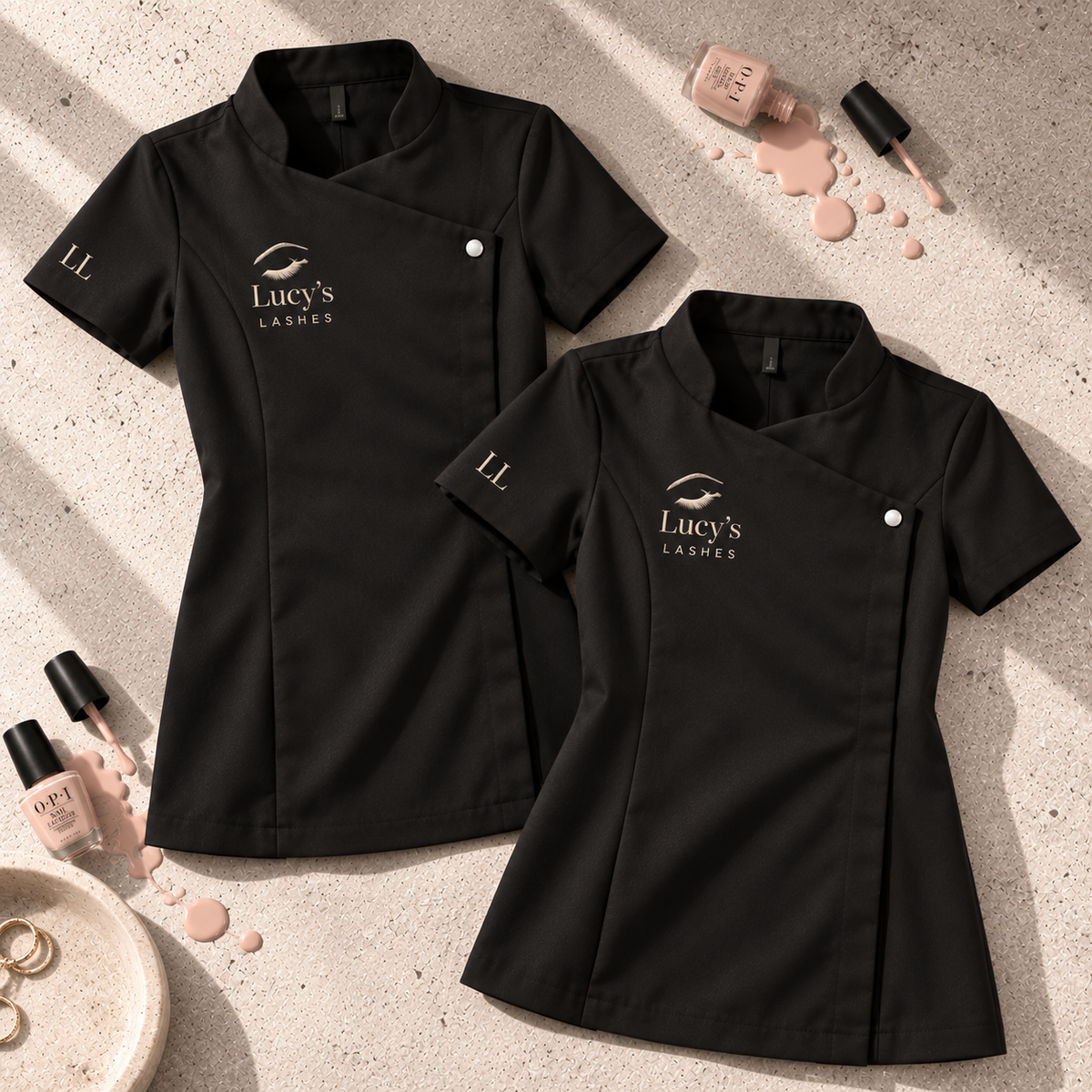 custom beauty tunic with text or company logo