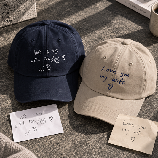 handwriting / drawing embroidered cap