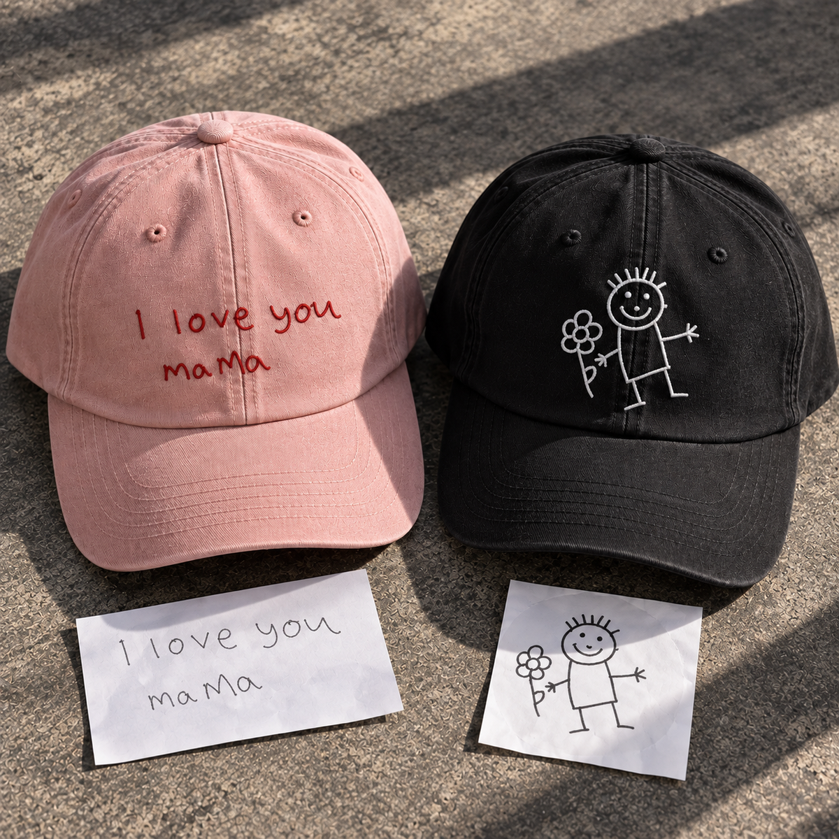 handwriting / drawing embroidered cap