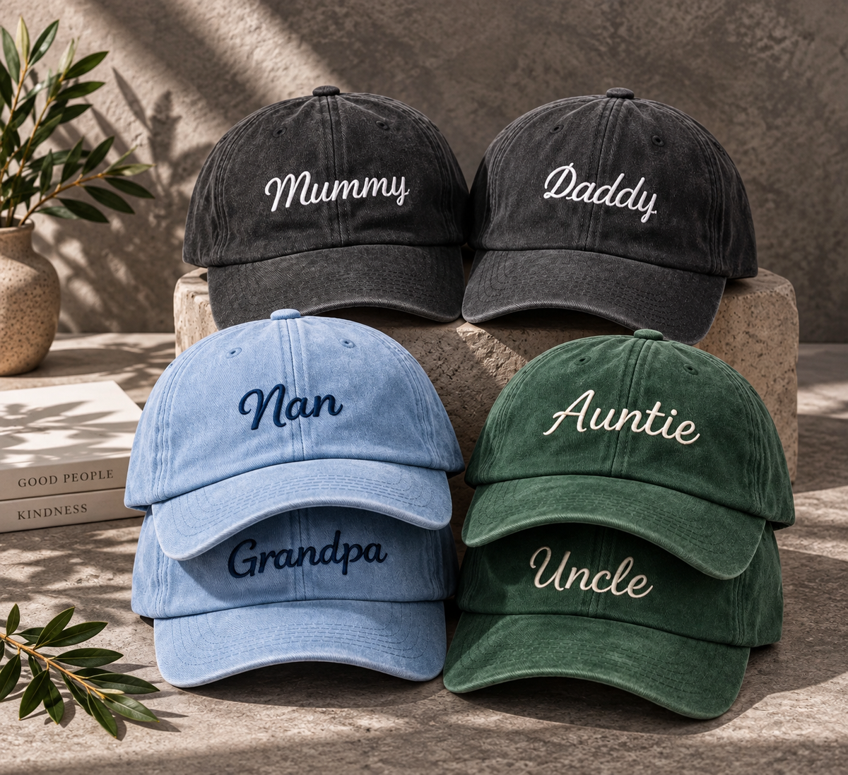 Personalised Family cap, Mum, Dad, Nan, Grandad & More