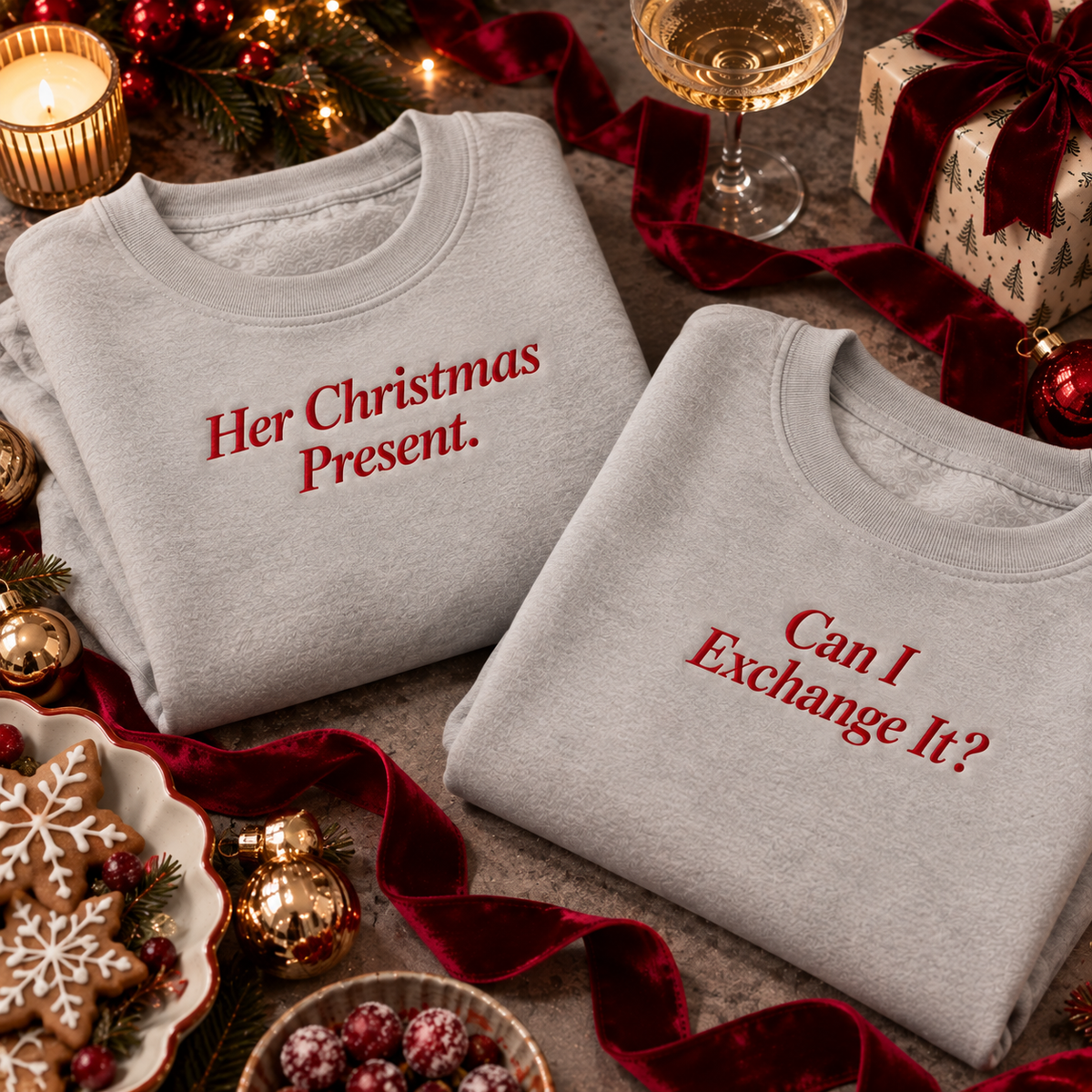 Set of matching funny crude Christmas Sweatshirts for Couples or friends