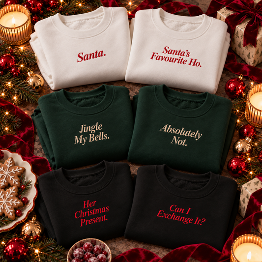 Set of matching funny crude Christmas Sweatshirts for Couples or friends