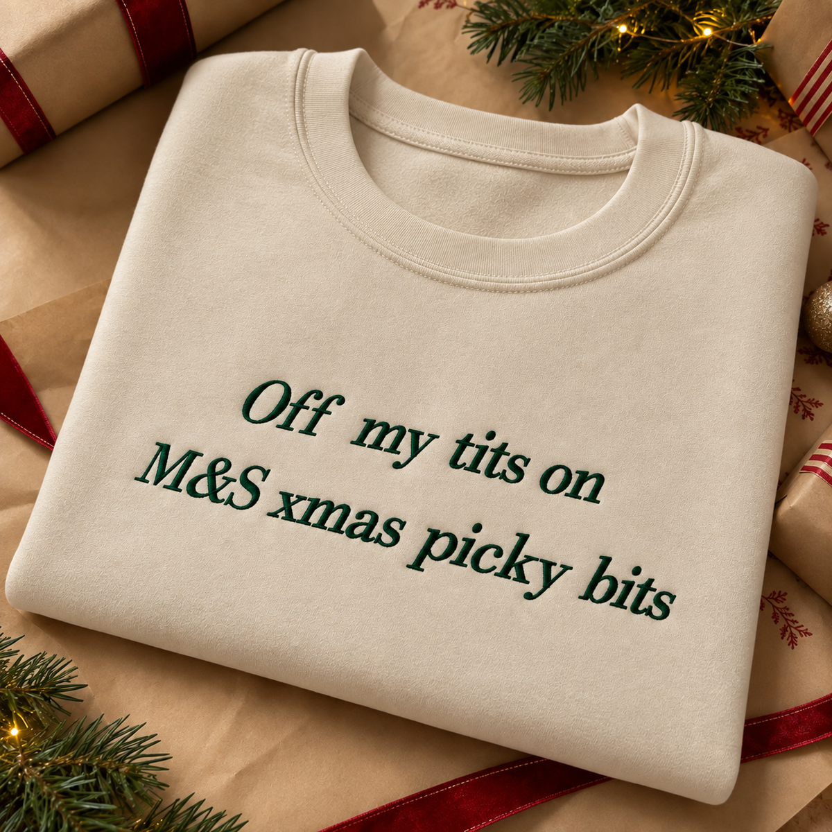 Off my tits on M&S xmas picky bits christmas jumper