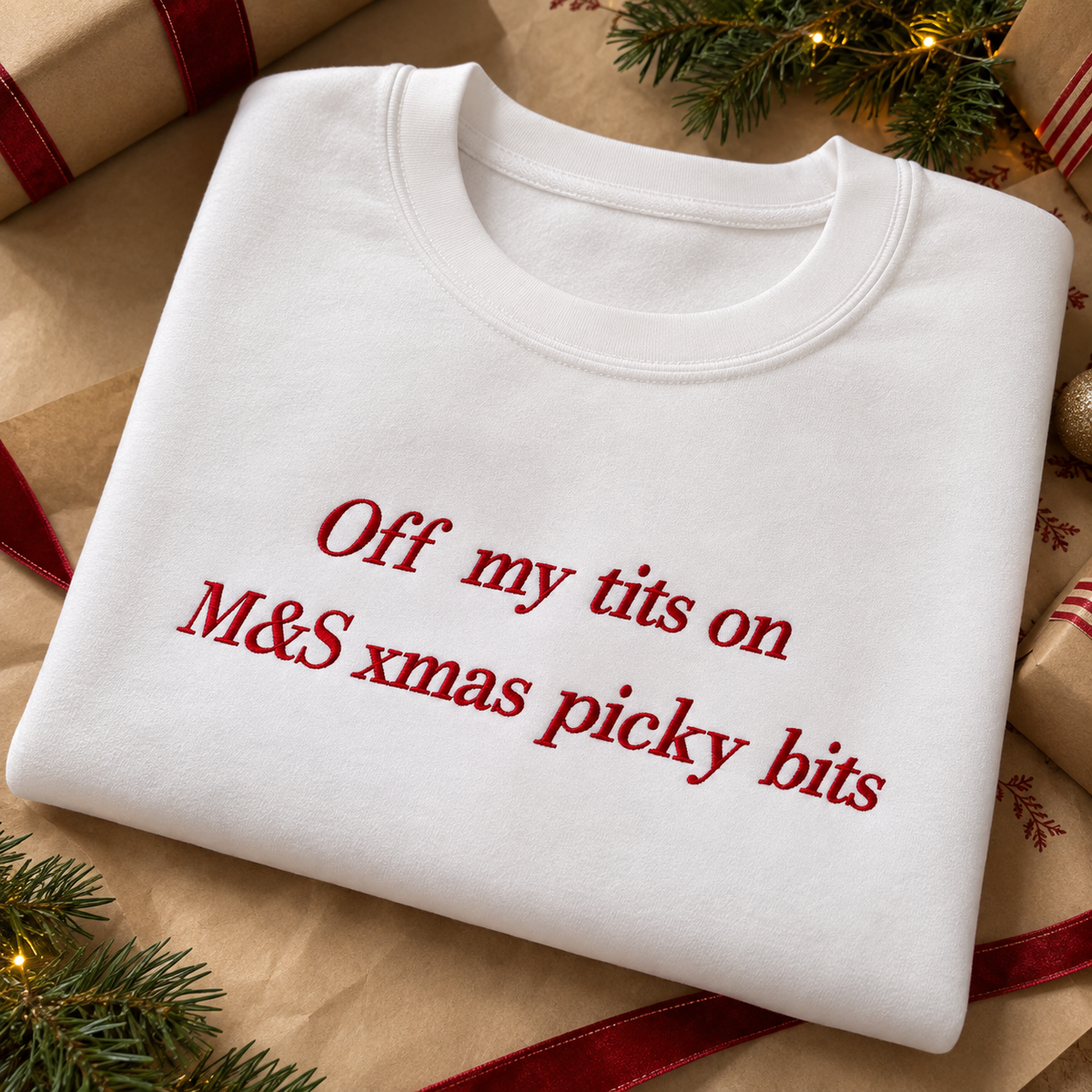 Off my tits on M&S xmas picky bits christmas jumper