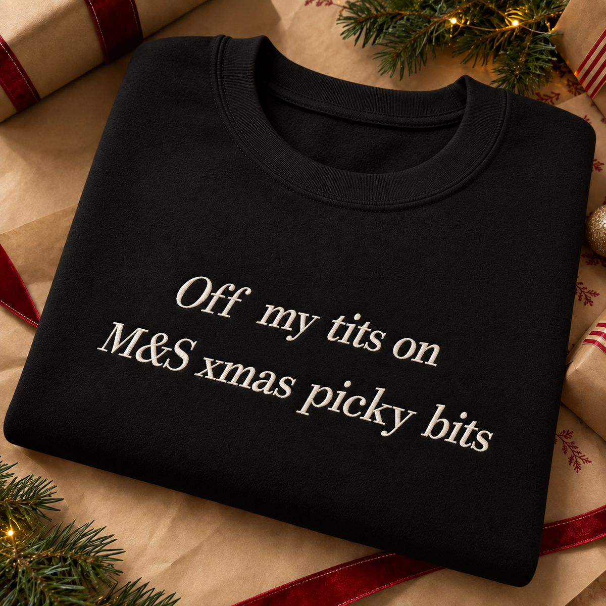 Off my tits on M&S xmas picky bits christmas jumper