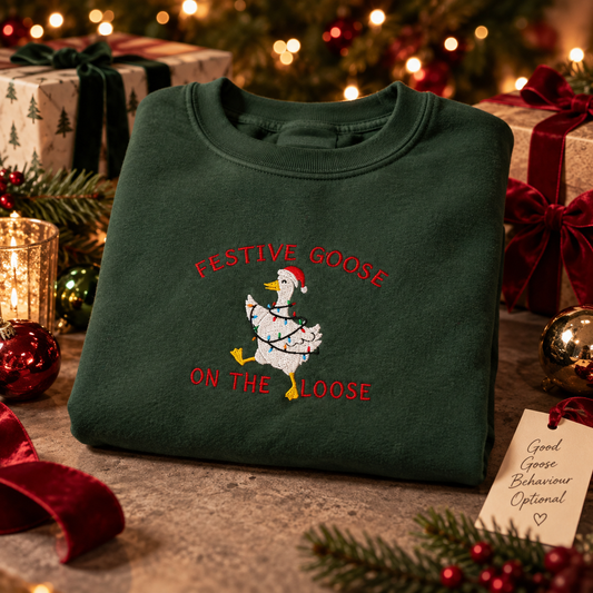 Festive goose on the loose christmas sweater or hoodie
