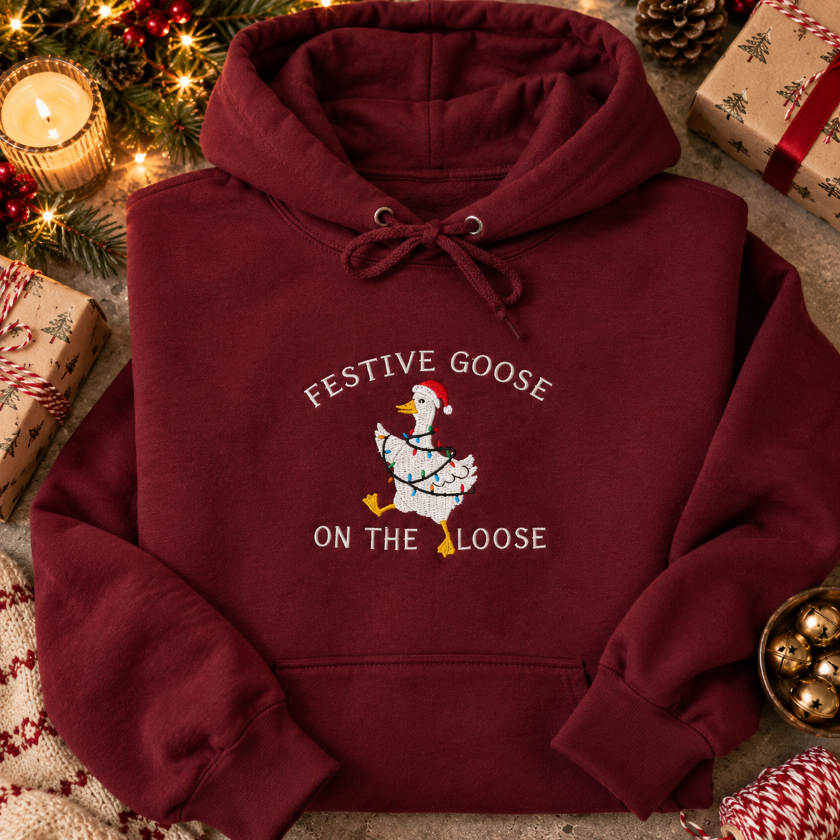 Festive goose on the loose christmas sweater or hoodie