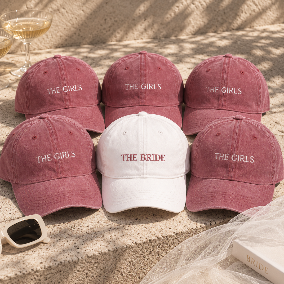 The Bride & The girls embroidered cap bundle