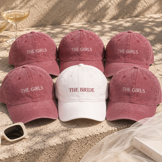 The Bride & The girls embroidered cap bundle