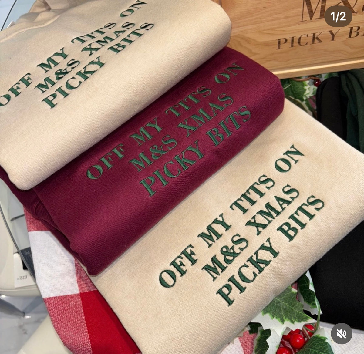 Off my tits on M&S xmas picky bits (bold style)  christmas jumper (Copy)
