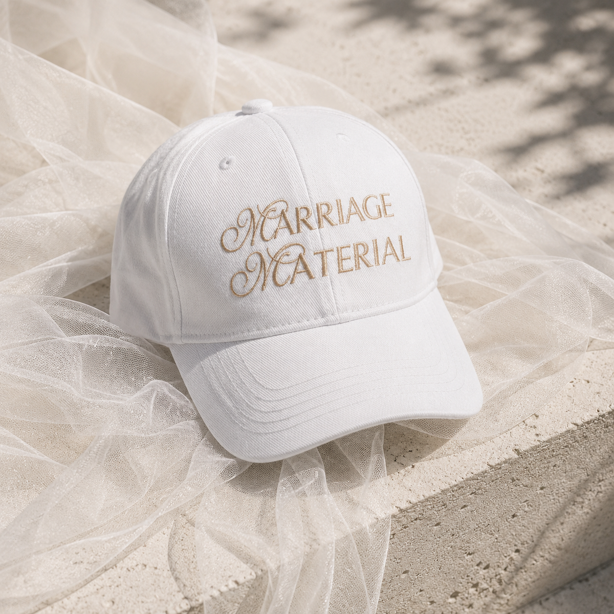 Marriage Material front and back Personalised embroidered baseball cap.