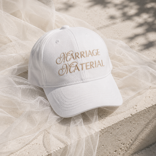 Marriage Material front and back Personalised embroidered baseball cap.