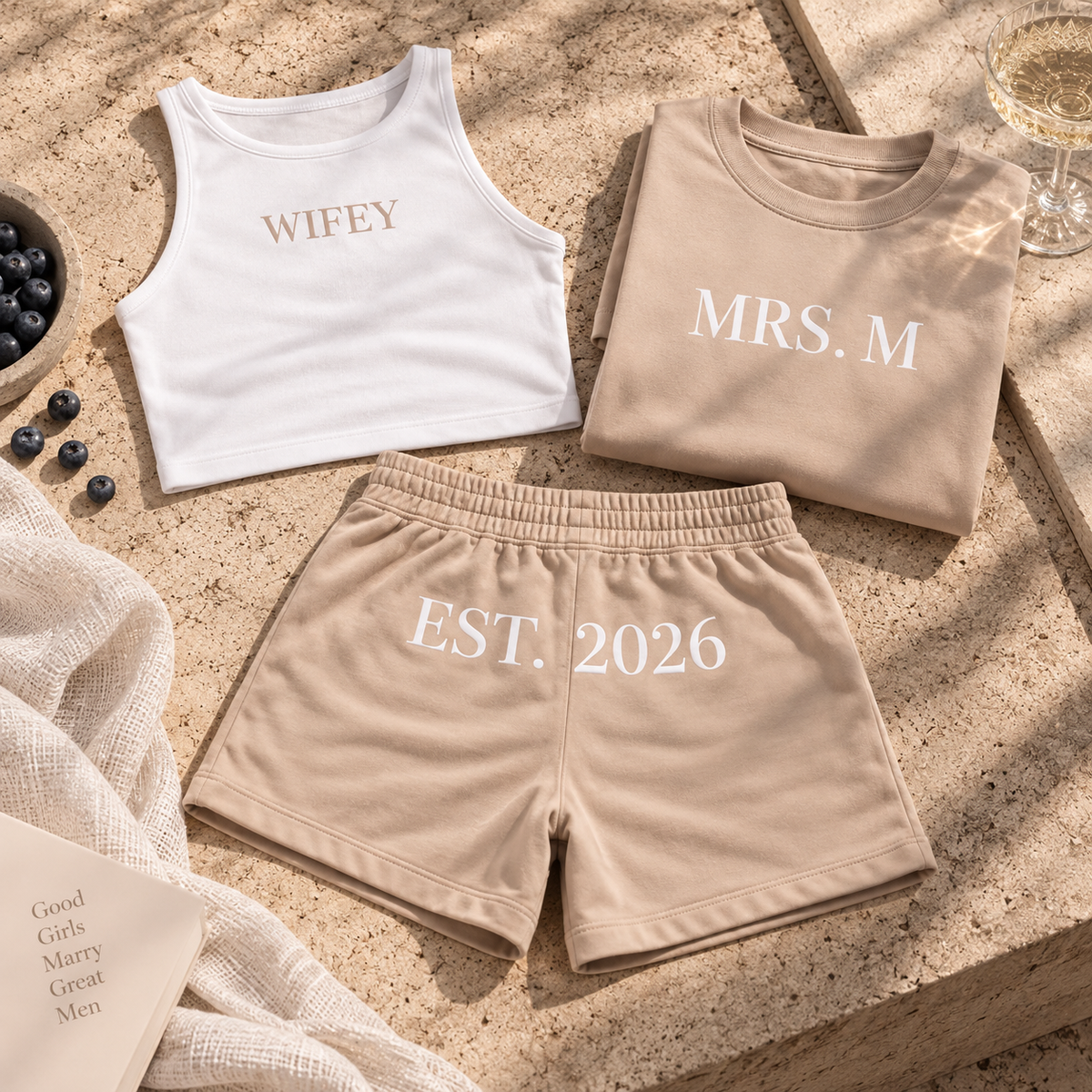 Personalised white & sand bridal 2 or 3 piece set