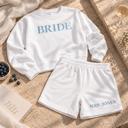 Personalised Bridal sweater & sweatshorts co ord set