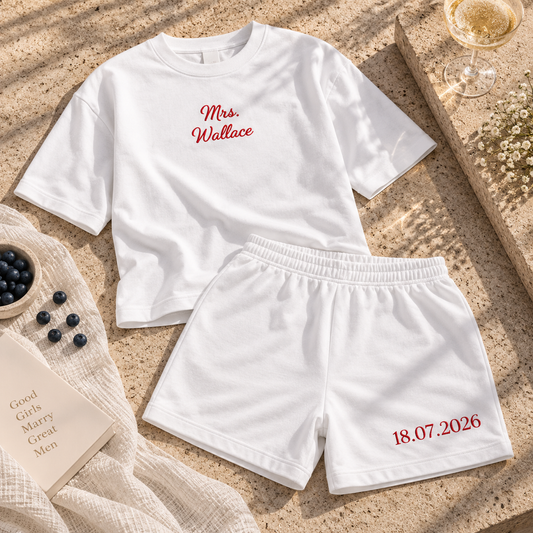 Personalised white Bridal relaxed fit T-Shirt & Shorts Set