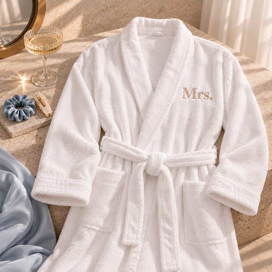 Personalised embroidered bridal velour bathrobe