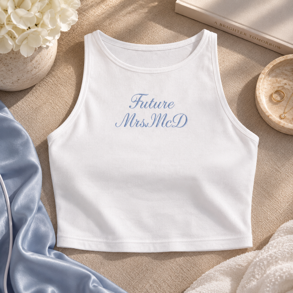 Personalised Bridal embroidered cropped tank top