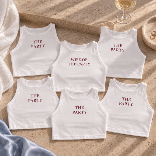 Custom Embroidered Bridal racer neck Crop Top, single or bundle