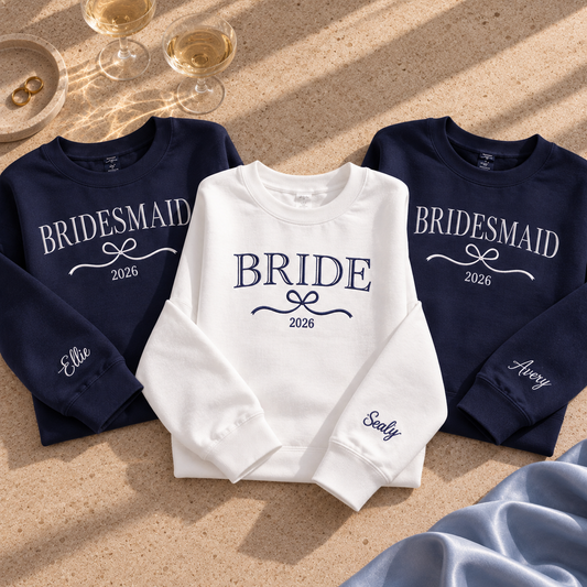 Bridal party bow detail personalised sweatshirts