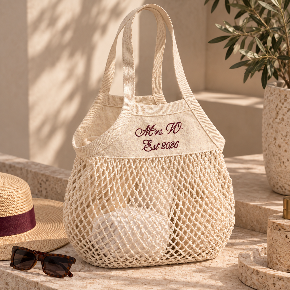 Personalised resort mesh bag