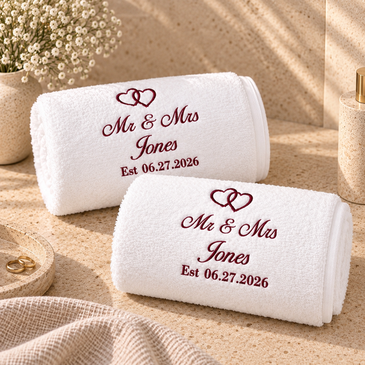 Surname embroidered wedding towels