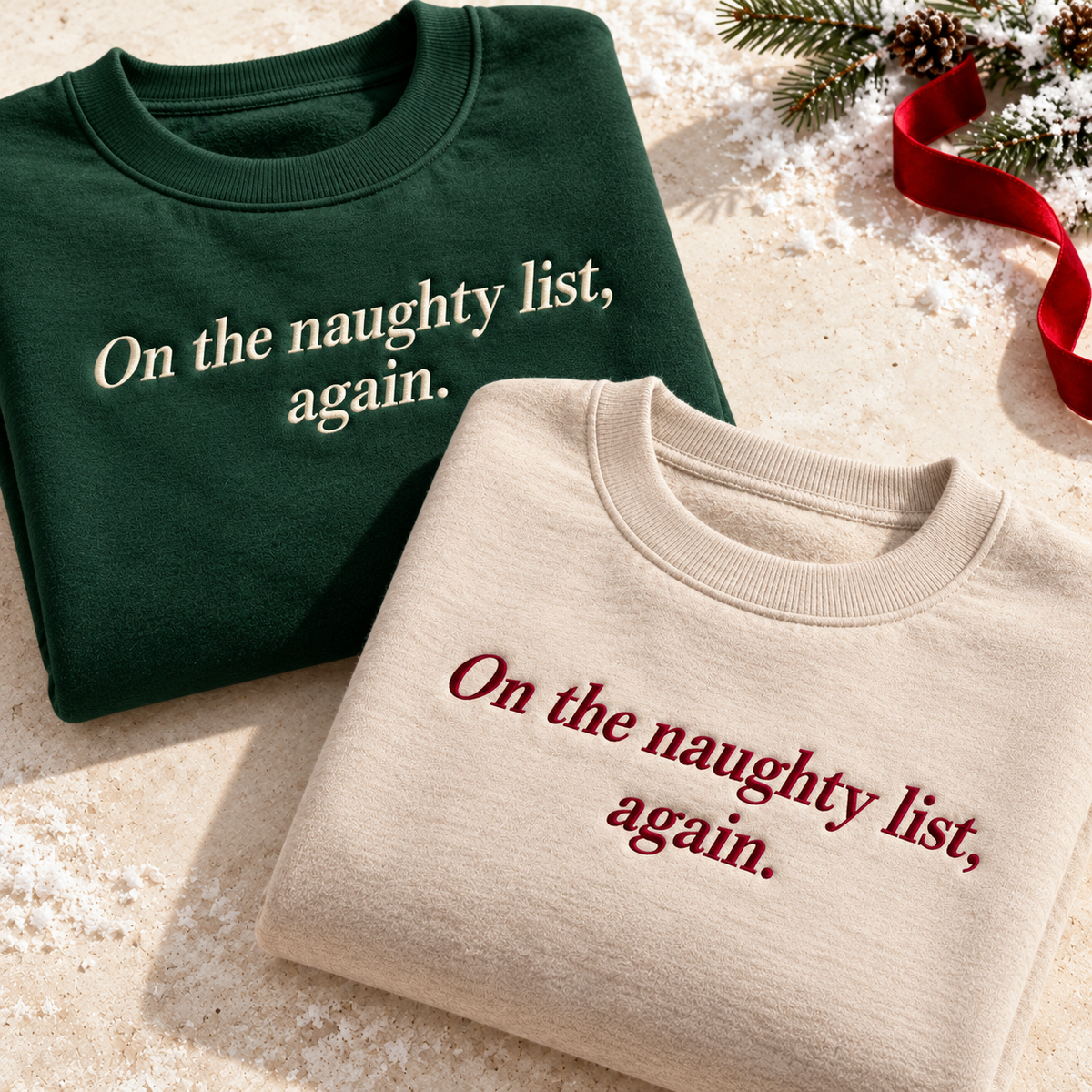 On the naughty list, again. Christmas sweater or hoodie