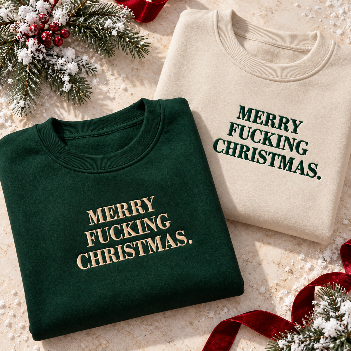 Merry Fucking Christmas Embroidered Sweatshirt or hoodie