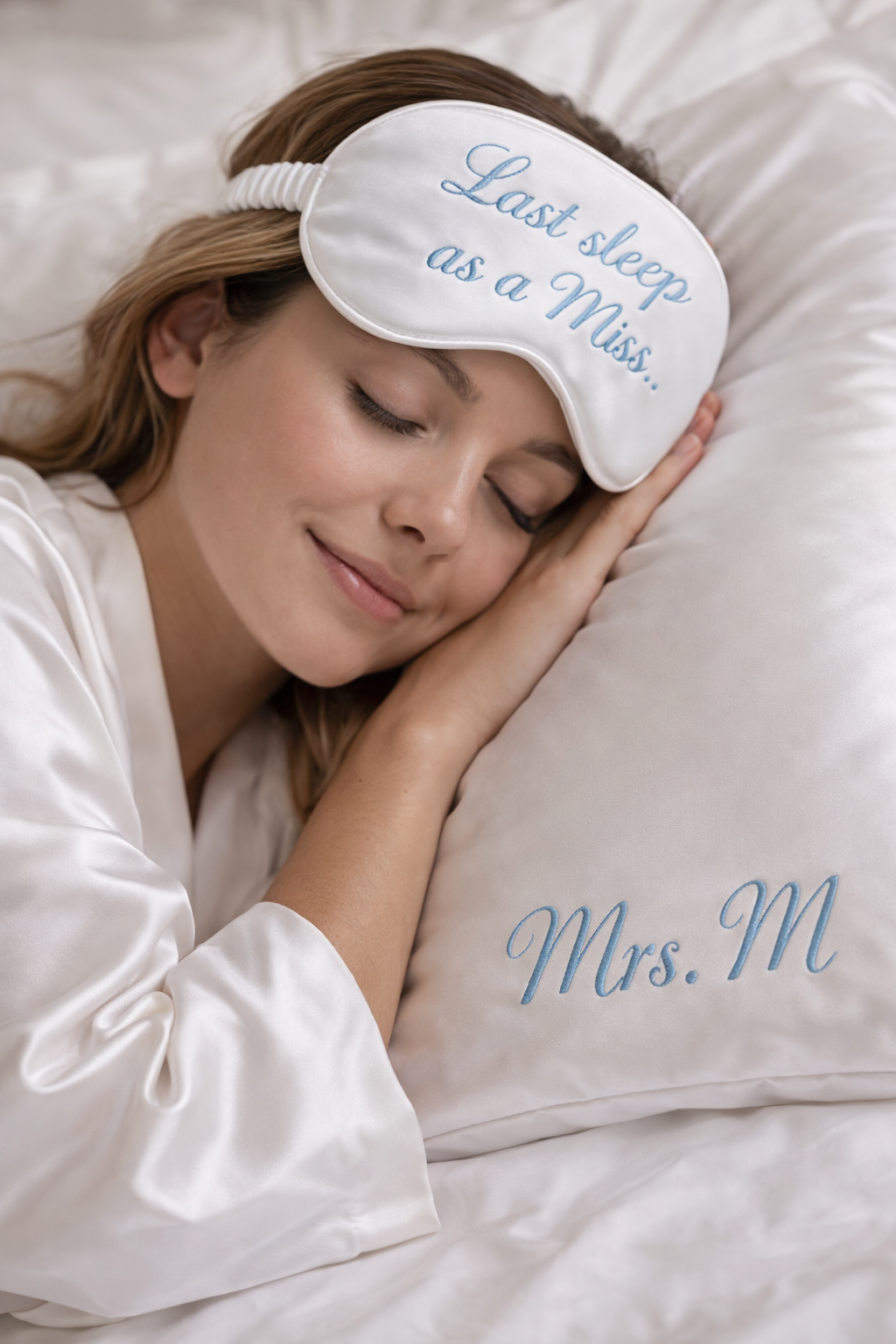 Personalised Bridal Satin Eye Mask with Pouch, single or bulk.