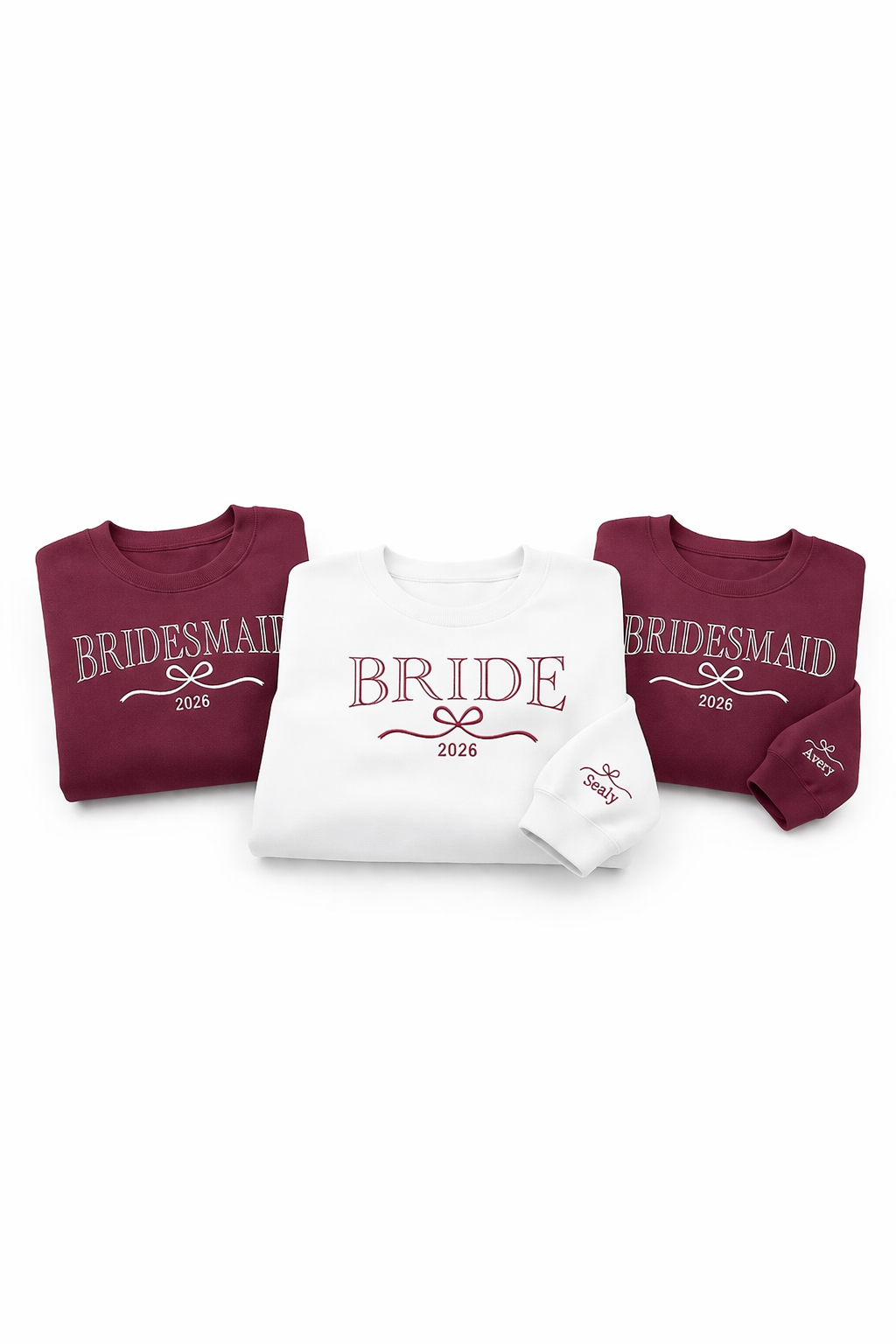 Bridal party bow detail personalised sweatshirts