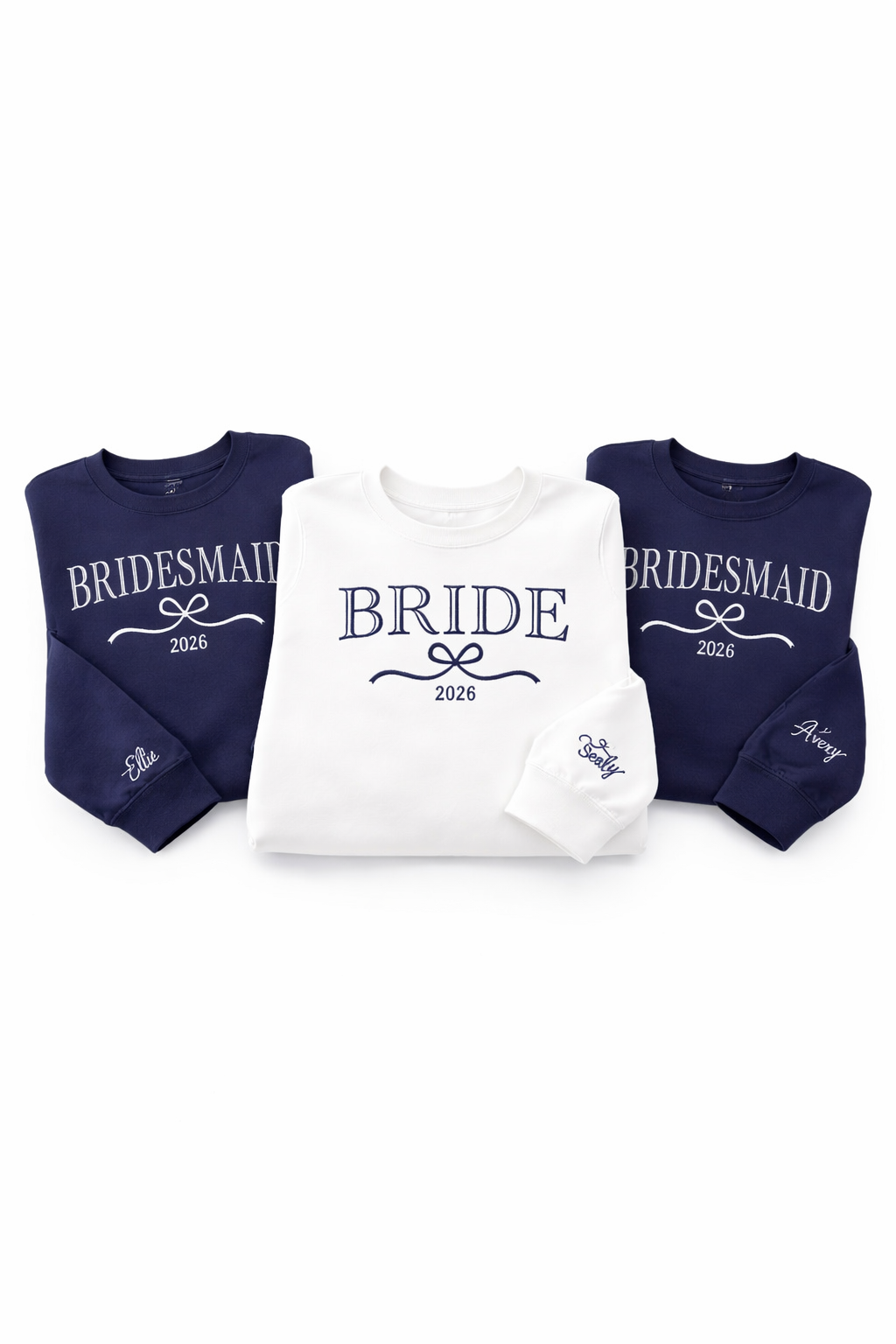 Bridal party bow detail personalised sweatshirts