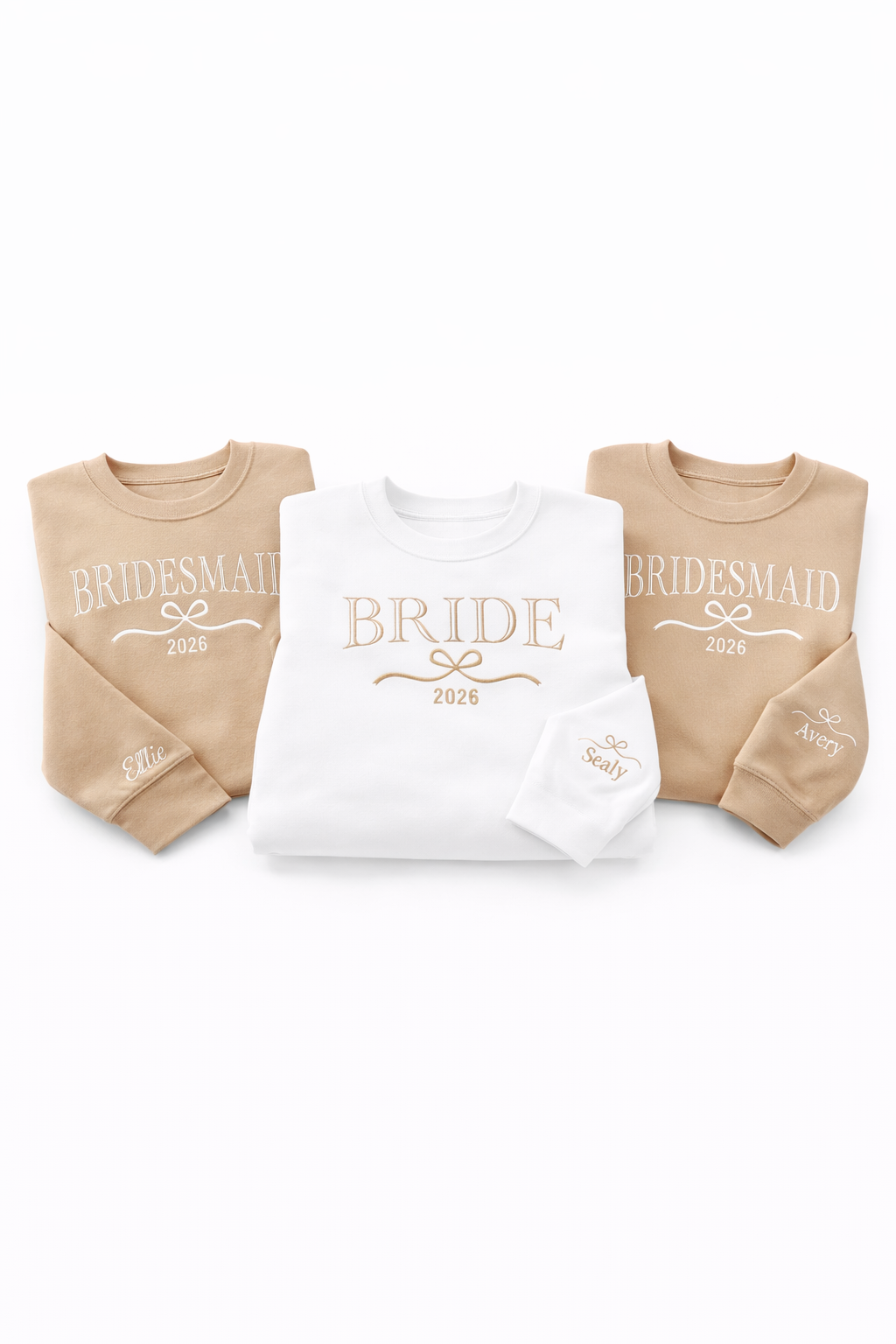 Bridal party bow detail personalised sweatshirts