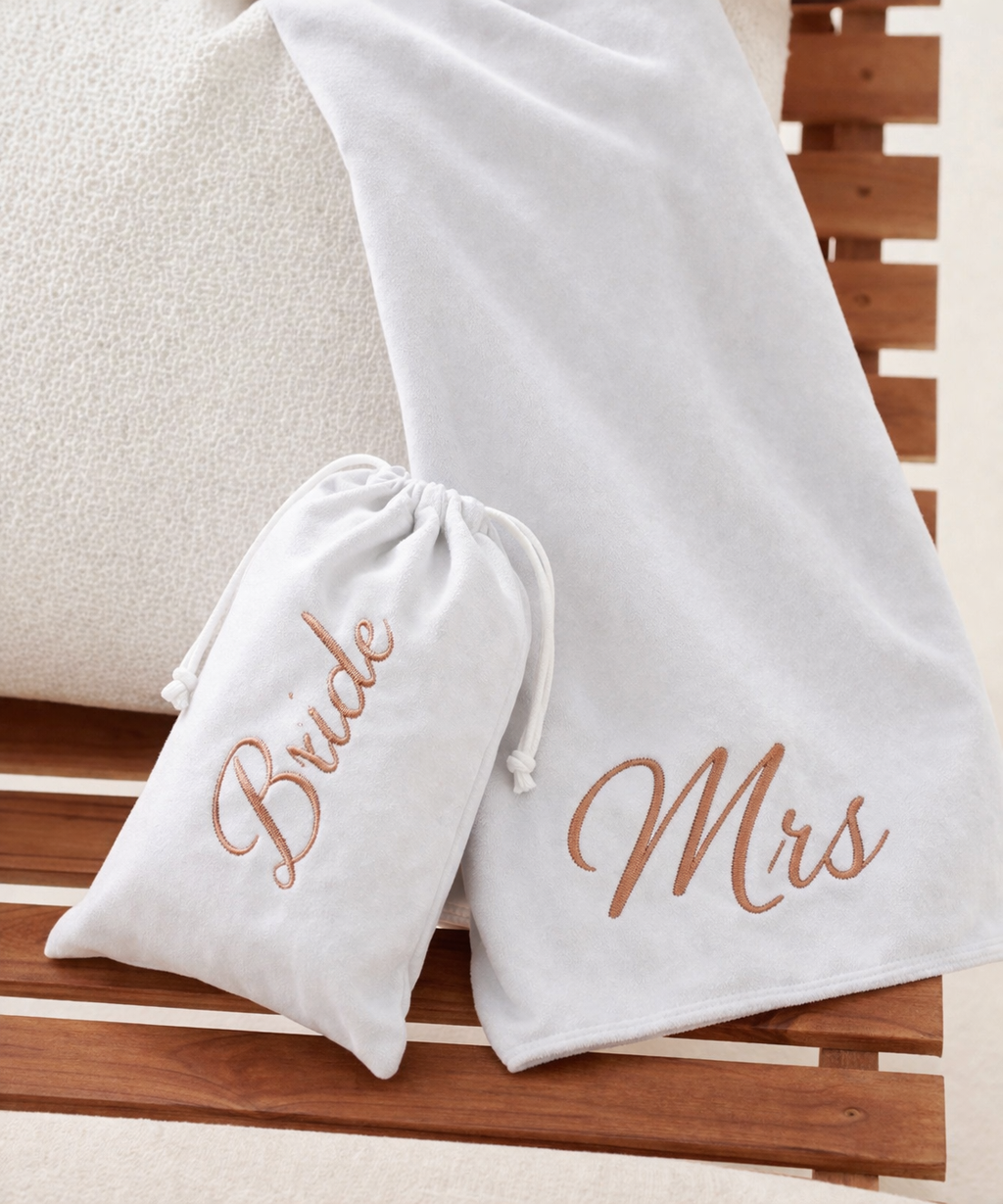Personalised embroidered quick dry beach towel with pouch
