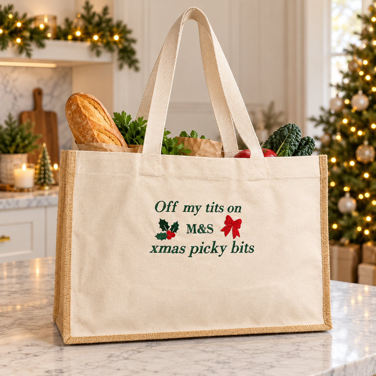 Xmas Picky bits shopping bag embroidered