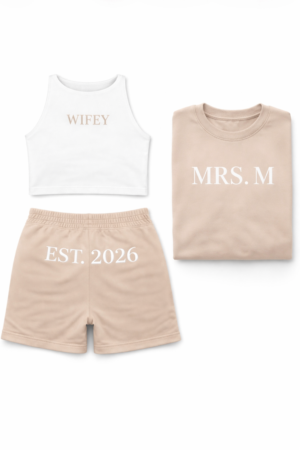 Personalised white & sand bridal 2 or 3 piece set