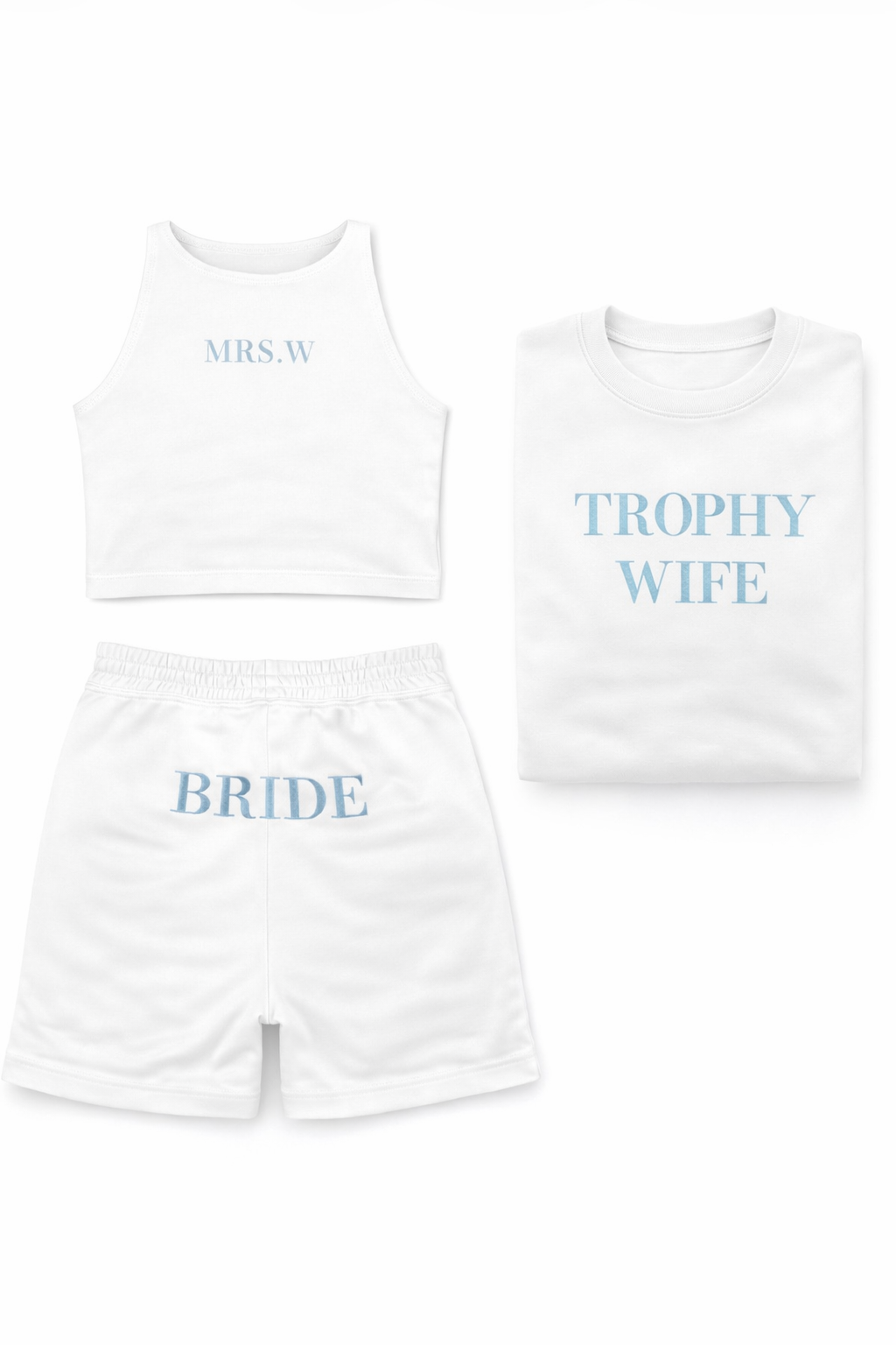 Personalised white bridal shorts & top co-ord set