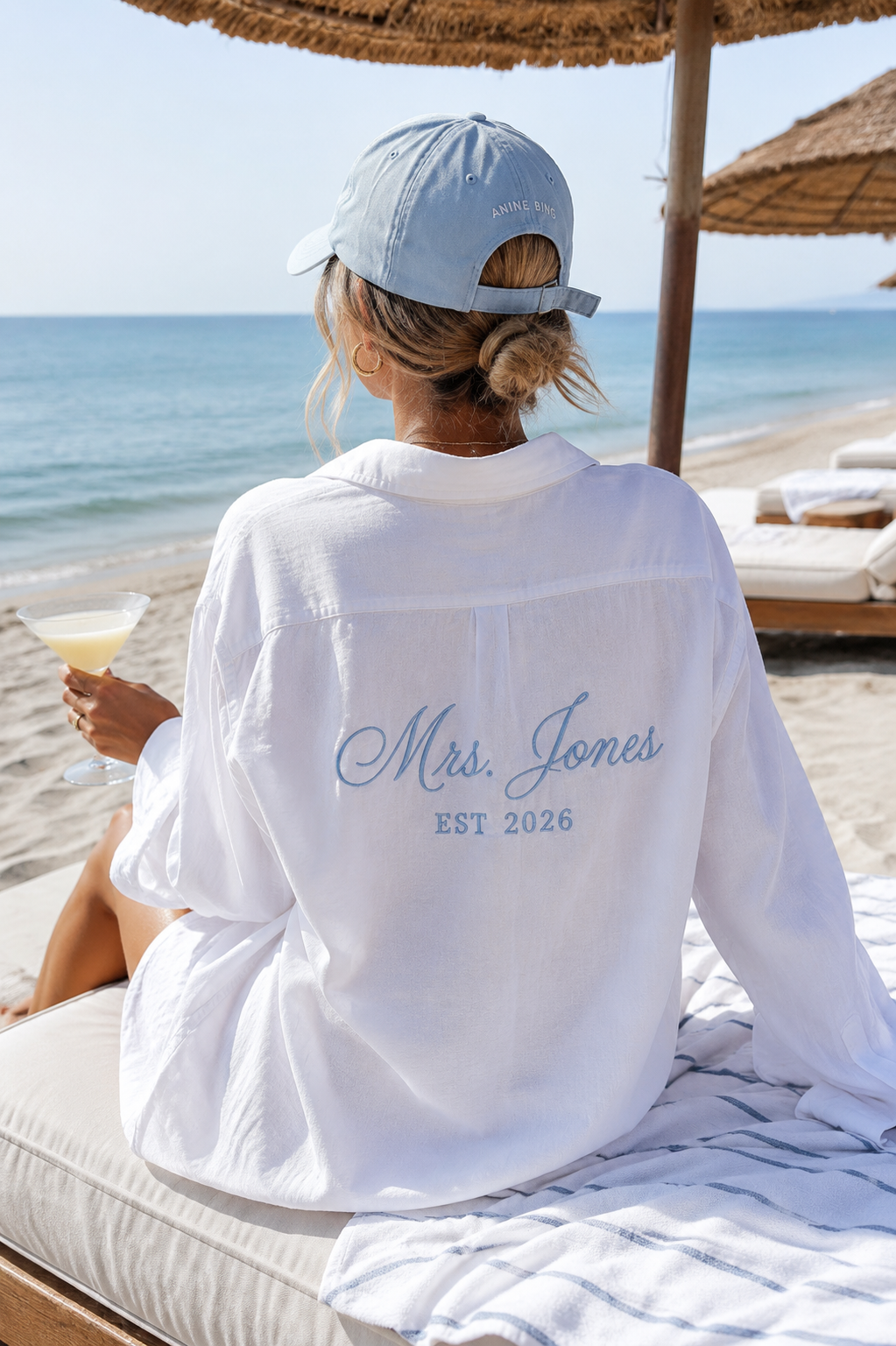 Personalised embroidered white beach shirt