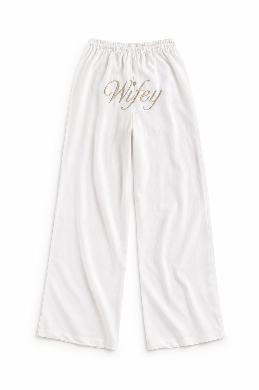 Personalised embroidered white beach style trousers