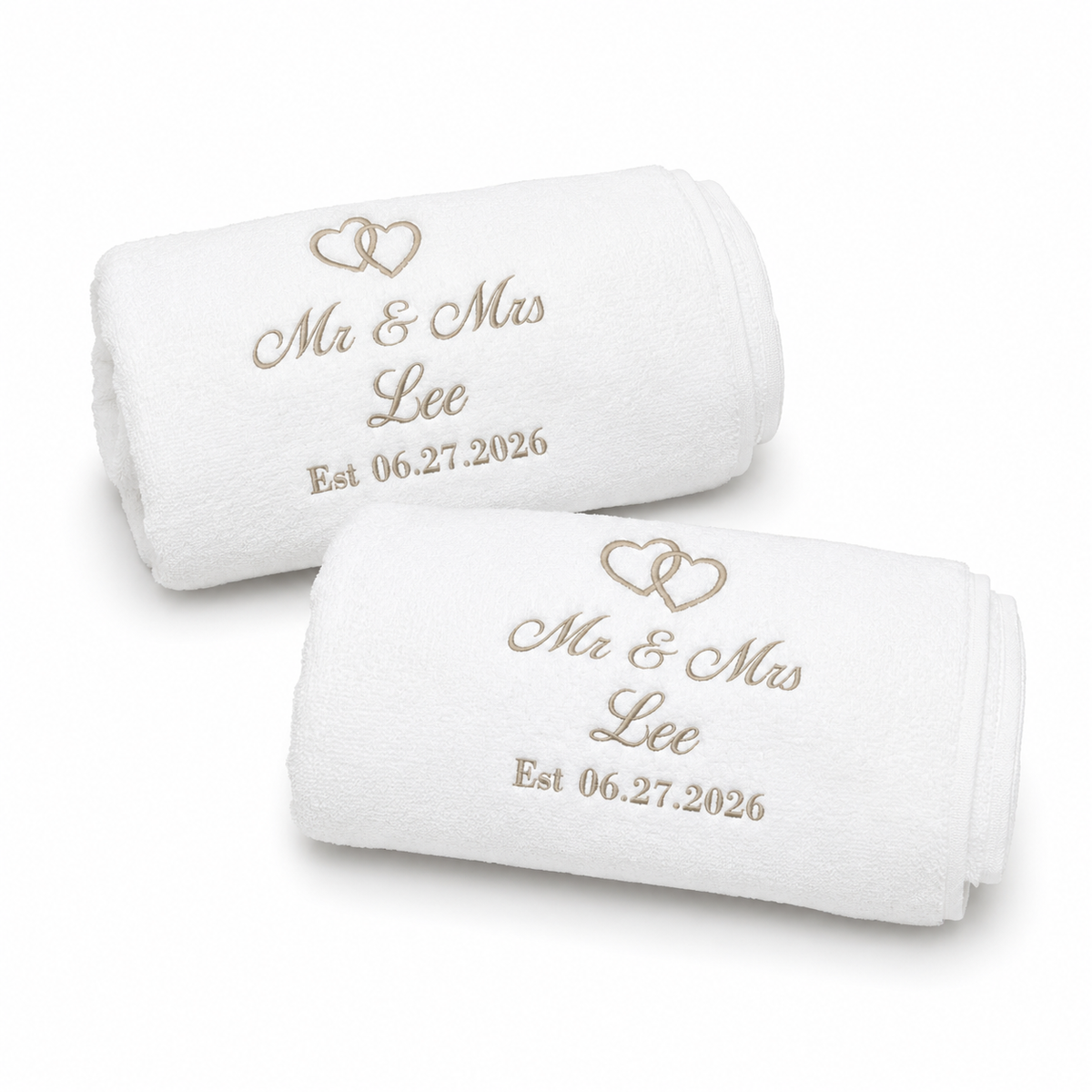 Surname embroidered wedding towels