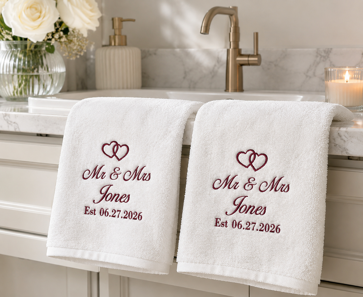 Surname embroidered wedding towels
